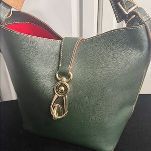 Dooney & Bourke Forest Green Pebble Leather Lily Bucket Shoulder Bag